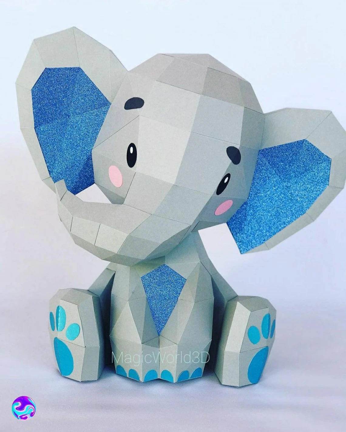 Elephant Sitting, Cute Elephant, Elefante Tierno, Baby Elephant Low Poly, Papercraft, PDF template, Paper model, Sculpture, 3D puzzle, Polygonal model, Lowpoly