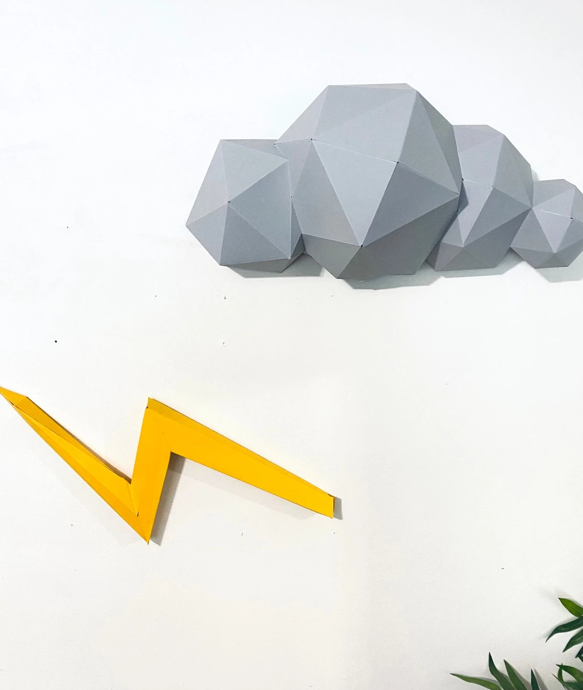 Lightning Cloud and lightning bolt 3d papercraft. You get PDF digital templates and instructions for DIY modern paper sculpture.