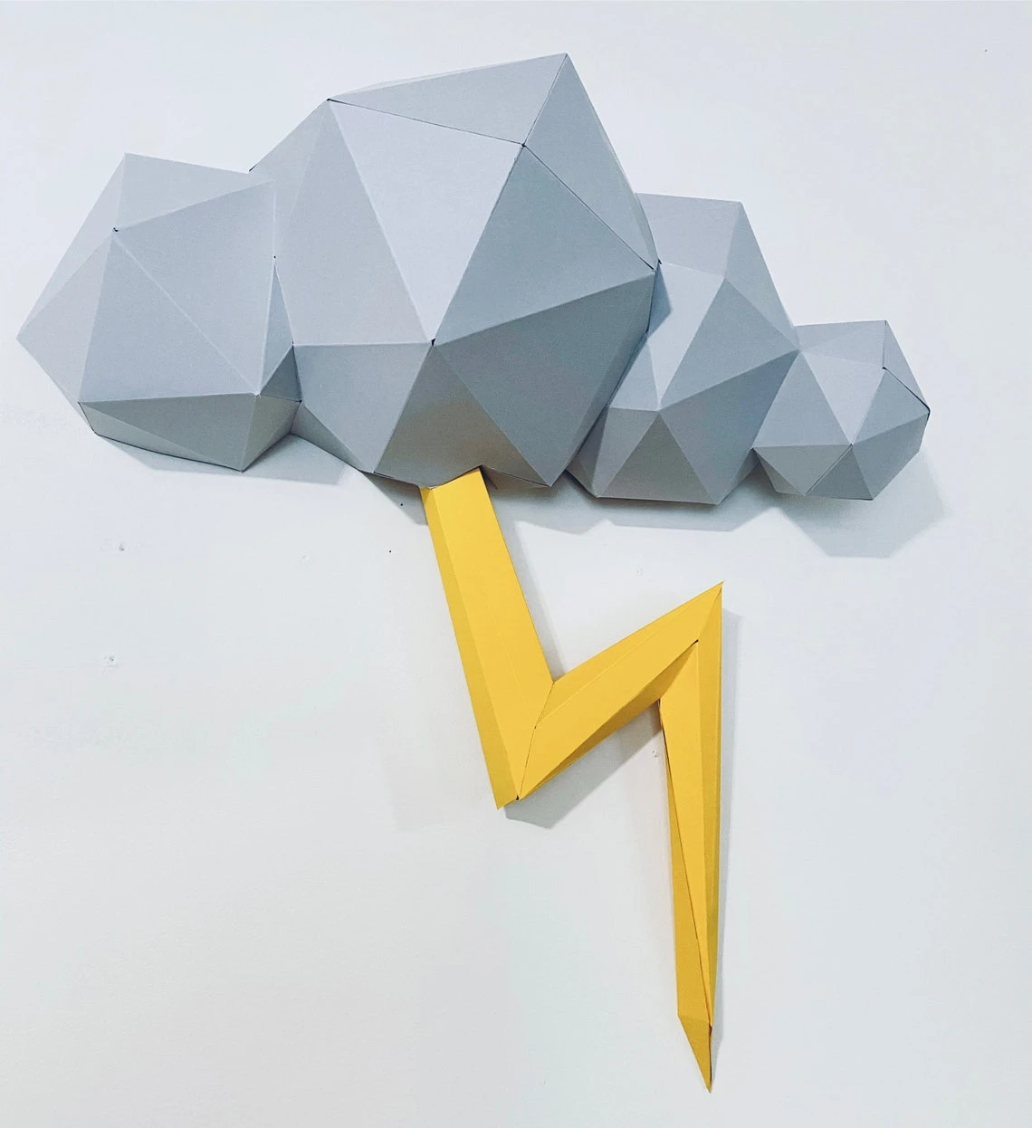 Lightning Cloud and lightning bolt 3d papercraft. You get PDF digital templates and instructions for DIY modern paper sculpture.