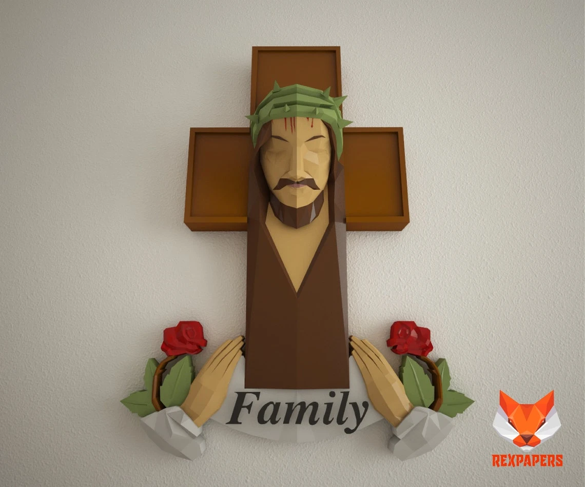 Sacred Cross, Sagrada Cruz Papercraft, PDF Template, DIY 3d Model, FanArt, Paper Sculpture, Low Poly, Pepakura Craft, Manualidad