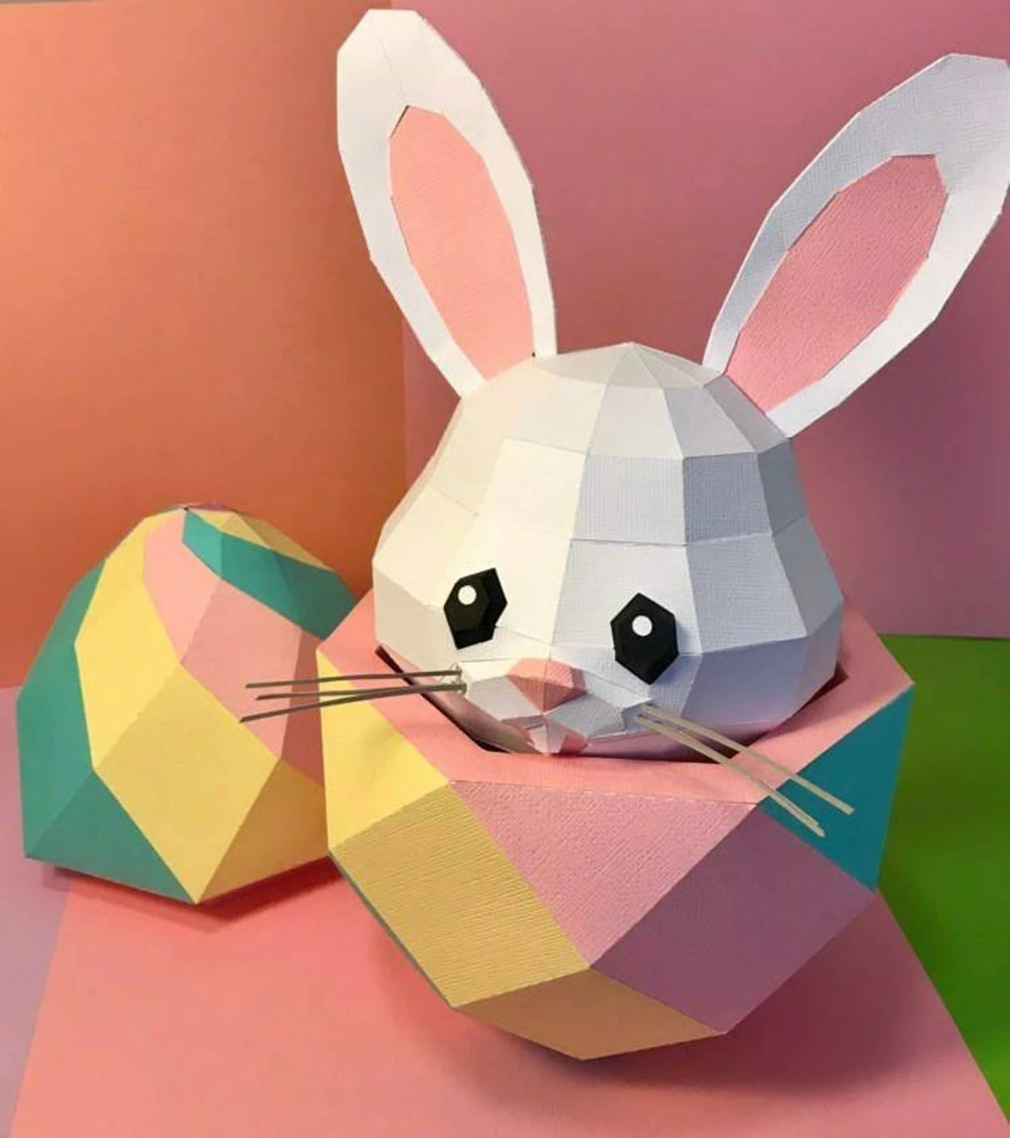 Rabbit Head/ DIY Craft/ Gift Box/ Template PDF/ Low Poly/ Papercraft Easter/ 3D Easter/ Home decor