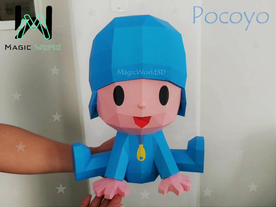 Pocoyo Low Poly, Papercraft, PDF template, Paper model, Sculpture, 3D puzzle, Polygonal model, Lowpoly