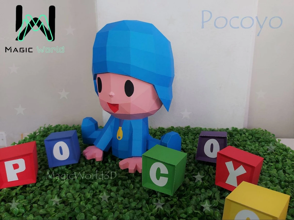 Pocoyo Low Poly, Papercraft, PDF template, Paper model, Sculpture, 3D puzzle, Polygonal model, Lowpoly