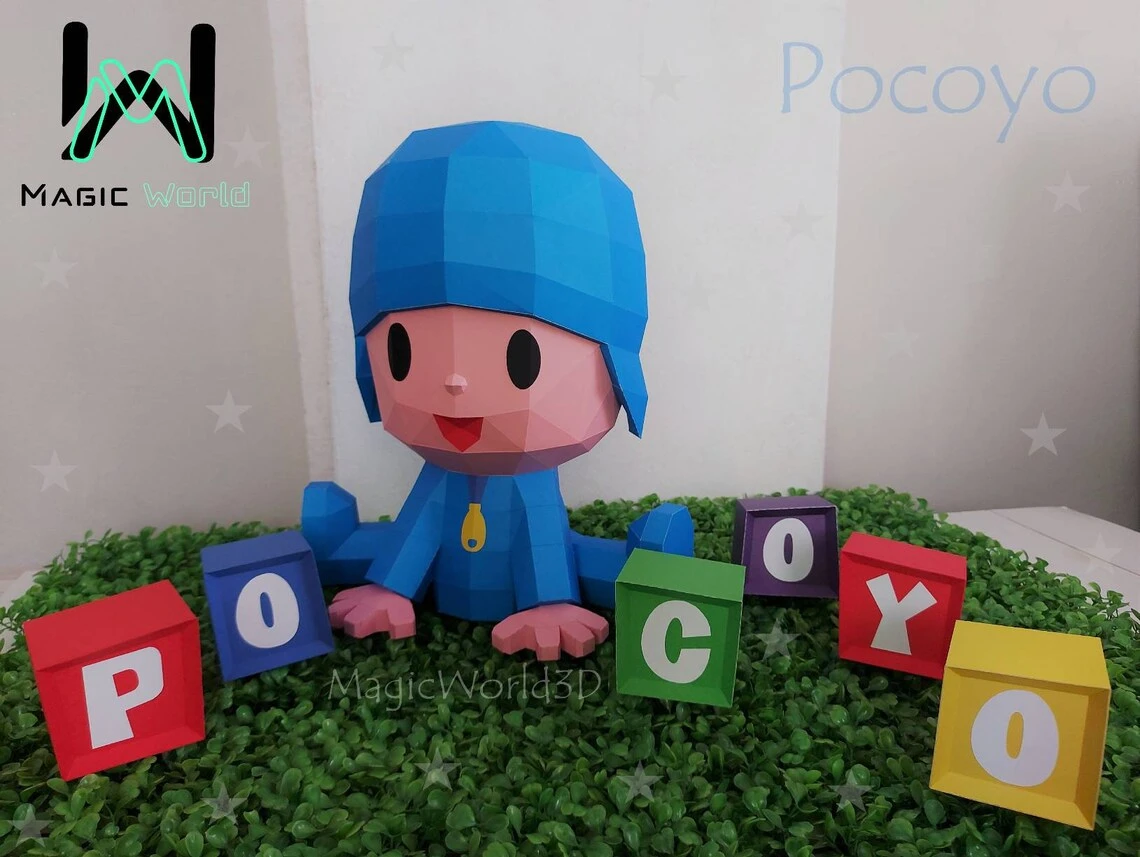 Pocoyo Low Poly, Papercraft, PDF template, Paper model, Sculpture, 3D puzzle, Polygonal model, Lowpoly