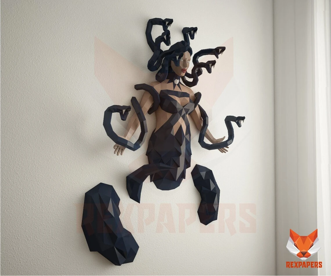 Medusa Papercraft, PDF Template, DIY 3d Model, FanArt, Paper Sculpture, Low Poly, Pepakura Craft, Manualidad