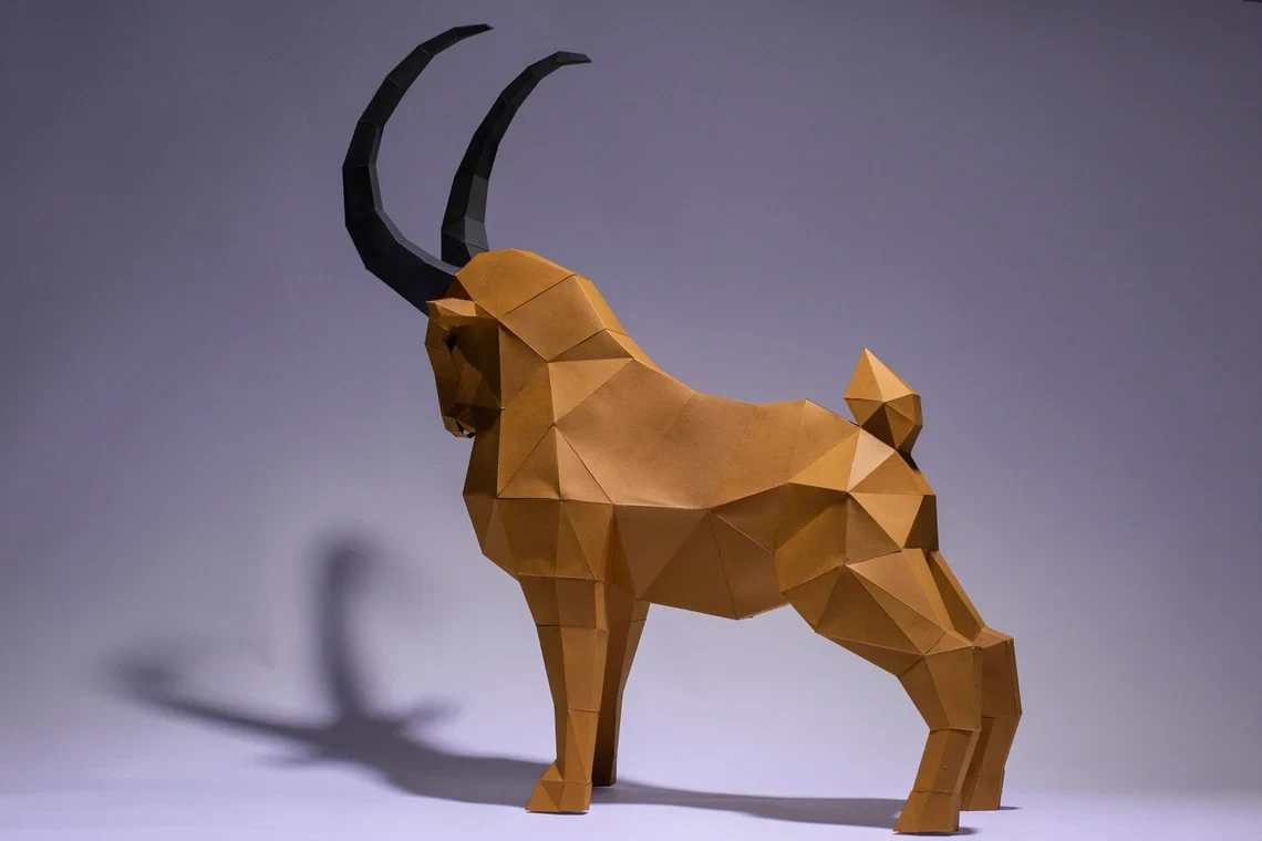 Ibex, Goat Paper Craft, Digital Template, Origami, PDF Download DIY, Low Poly, Trophy, Sculpture, Ibex, Goat Dog Model