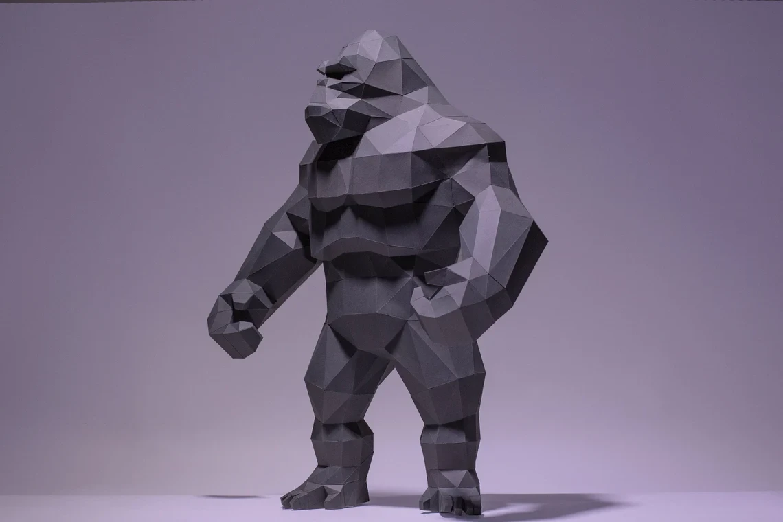 King Kong, Kong Paper Craft, Digital Template, Origami, PDF Download DIY, Low Poly, Trophy, Sculpture, King Kong, Kong Model