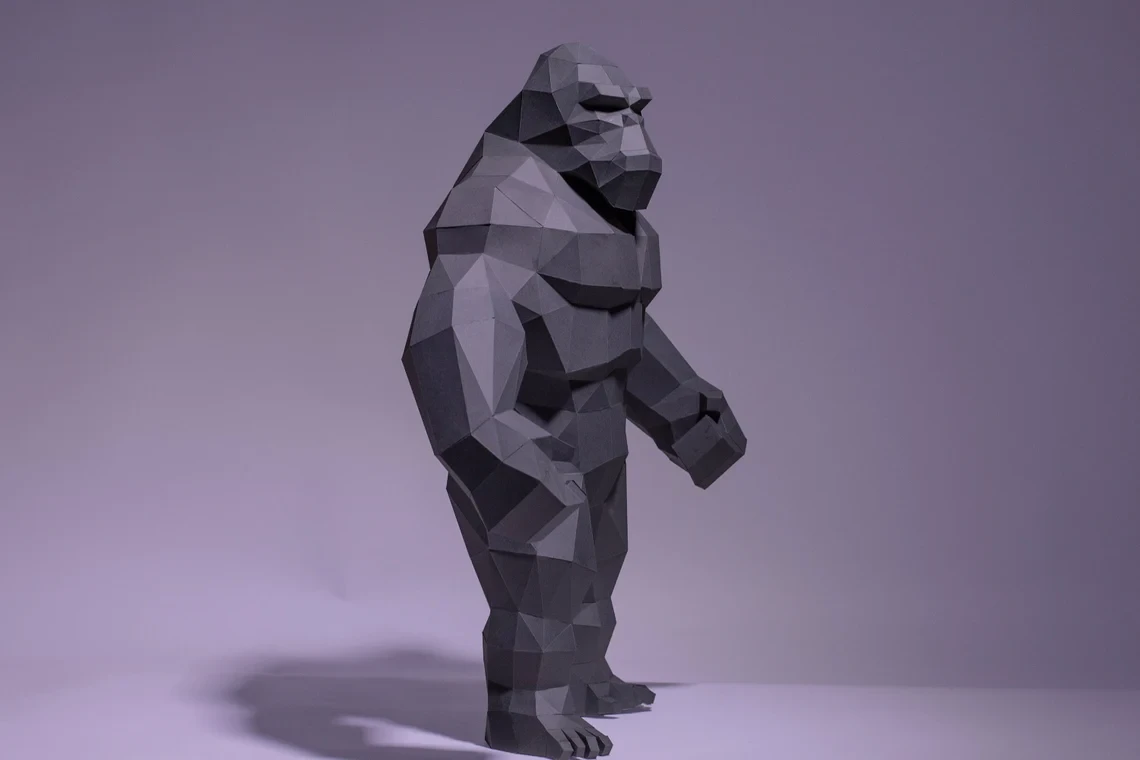 King Kong, Kong Paper Craft, Digital Template, Origami, PDF Download DIY, Low Poly, Trophy, Sculpture, King Kong, Kong Model