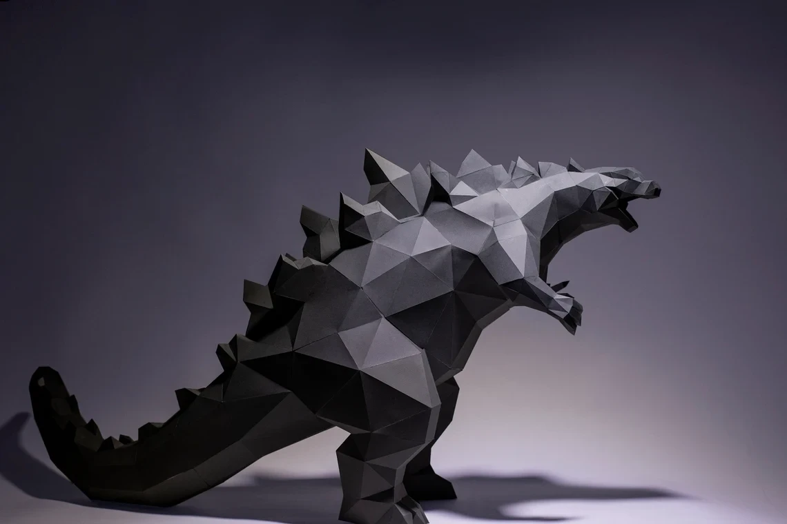 Godzilla Paper Craft, Digital Template, Origami, PDF Download DIY, Low Poly, Trophy, Sculpture, Godzilla Model, svg for cricut