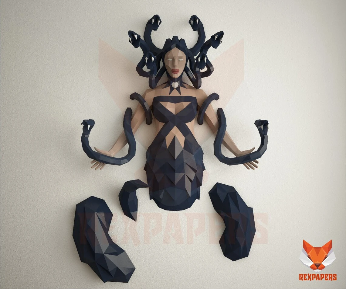 Medusa Papercraft, PDF Template, DIY 3d Model, FanArt, Paper Sculpture, Low Poly, Pepakura Craft, Manualidad