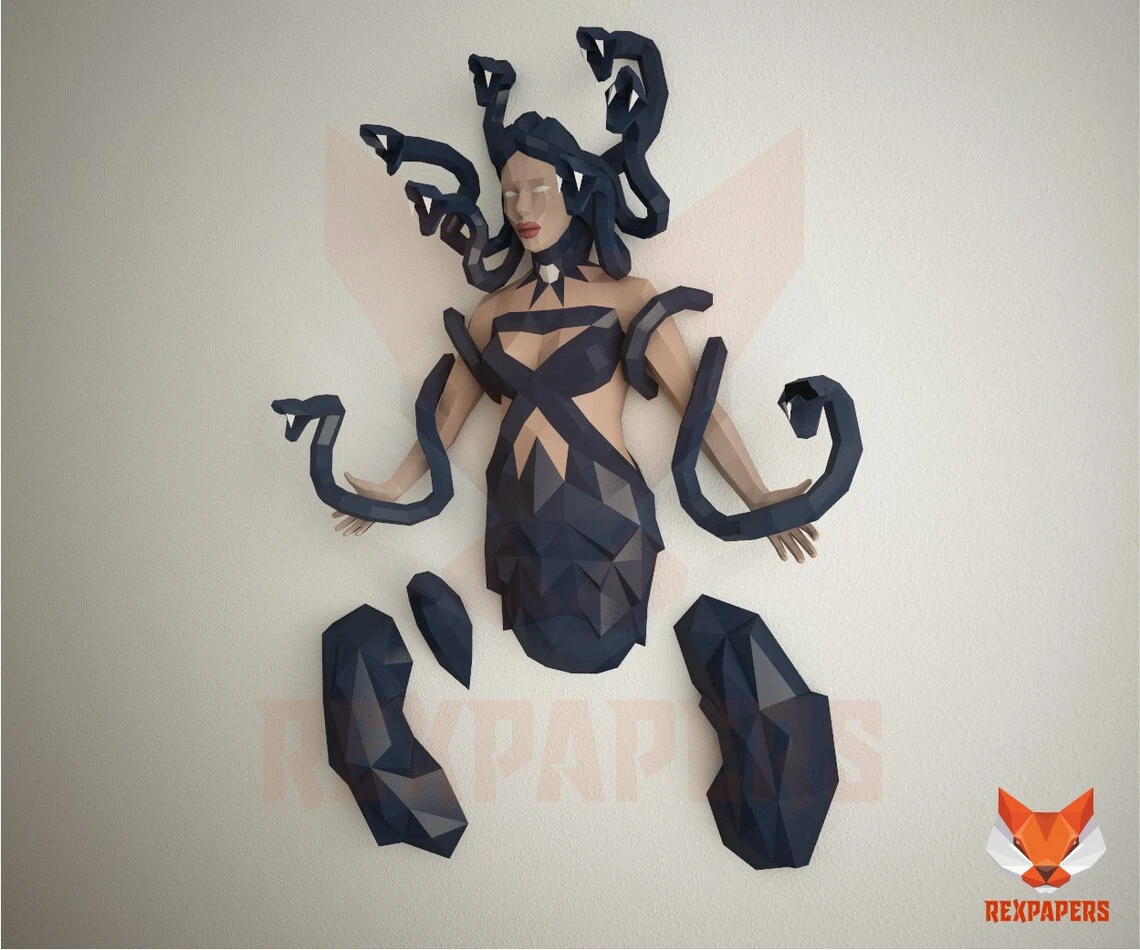 Medusa Papercraft, PDF Template, DIY 3d Model, FanArt, Paper Sculpture, Low Poly, Pepakura Craft, Manualidad