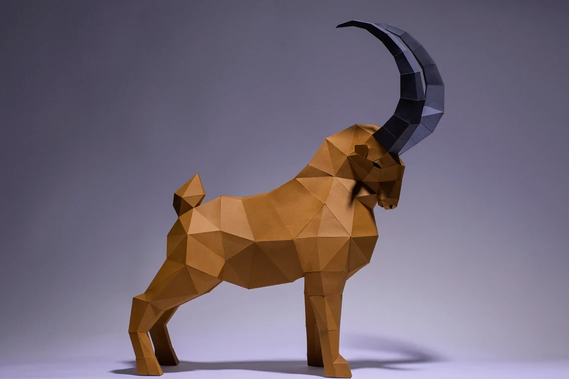 Ibex, Goat Paper Craft, Digital Template, Origami, PDF Download DIY, Low Poly, Trophy, Sculpture, Ibex, Goat Dog Model