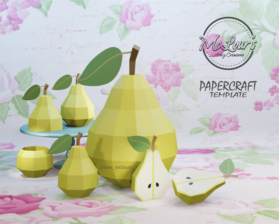 Pear Boxes/ Candy Bar Box/ Candy Bowl/ DiY Craft/ Pear Boxes/ Template PDF/ Low Poly/ Papercraft Pears/ 3D Pear/ Home decor