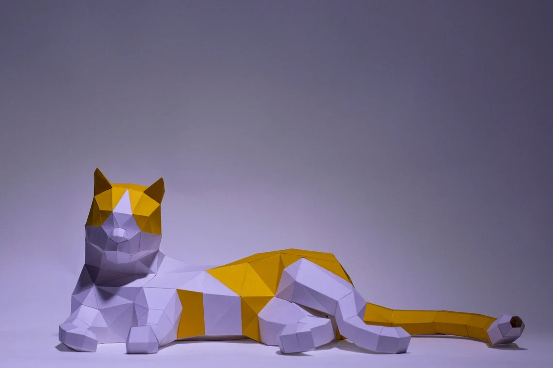 Cat Sleeping Paper Craft, Digital Template, Origami, PDF Download DIY, Low Poly, Trophy, Sculpture, Cat Sleeping Model