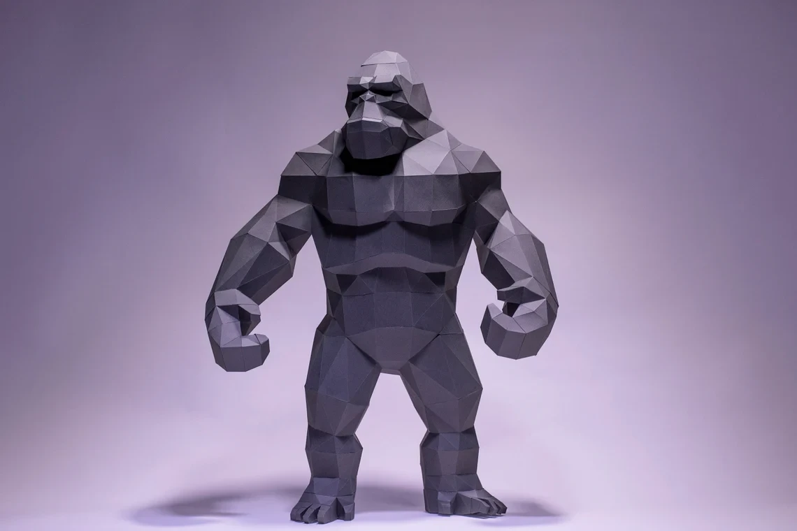 King Kong, Kong Paper Craft, Digital Template, Origami, PDF Download DIY, Low Poly, Trophy, Sculpture, King Kong, Kong Model