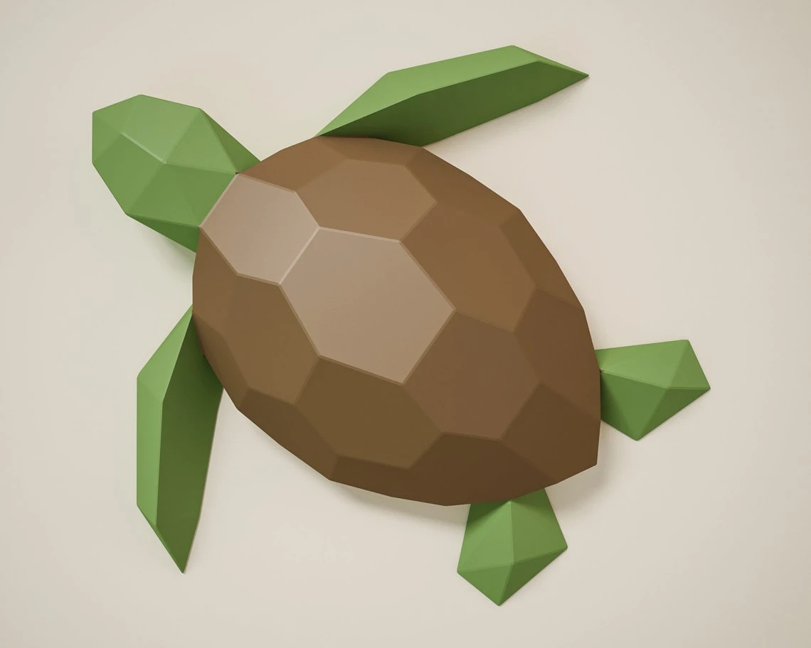 Papercraft Turtles, Paper Craft turtle model, Tortoise PDF template, 3D Terrapin sculpture, Low poly pattern, Little sea Turtles digital kit