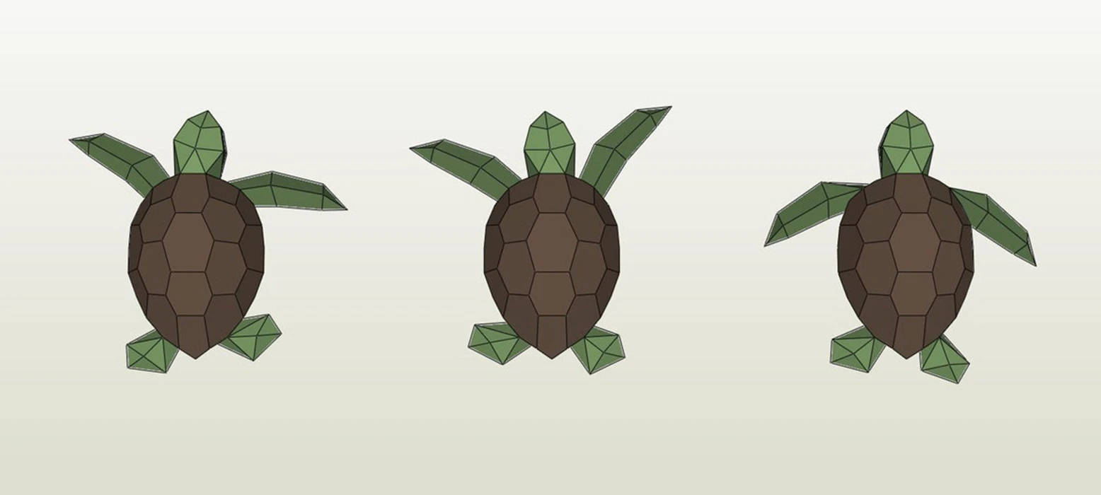 Papercraft Turtles, Paper Craft turtle model, Tortoise PDF template, 3D Terrapin sculpture, Low poly pattern, Little sea Turtles digital kit