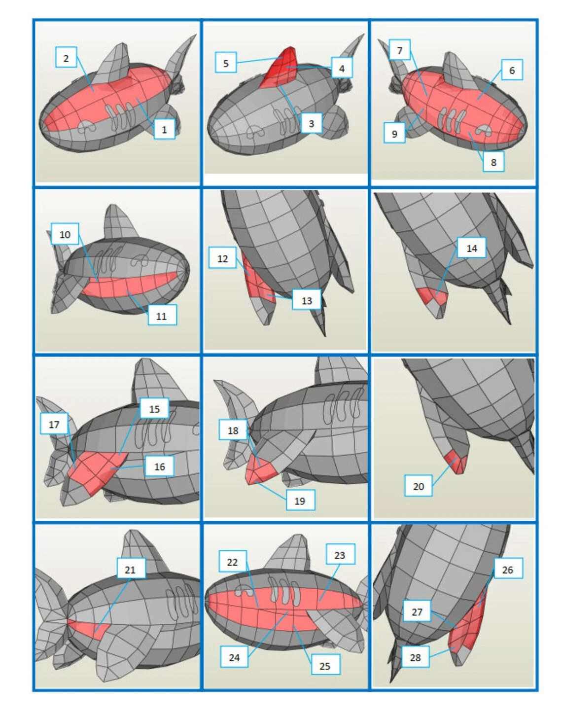 Cute Shark Papercraft Template A4 DIY Low Poly Pepakura 3D PDF Paper Sculpture OrigamiTruxStudio