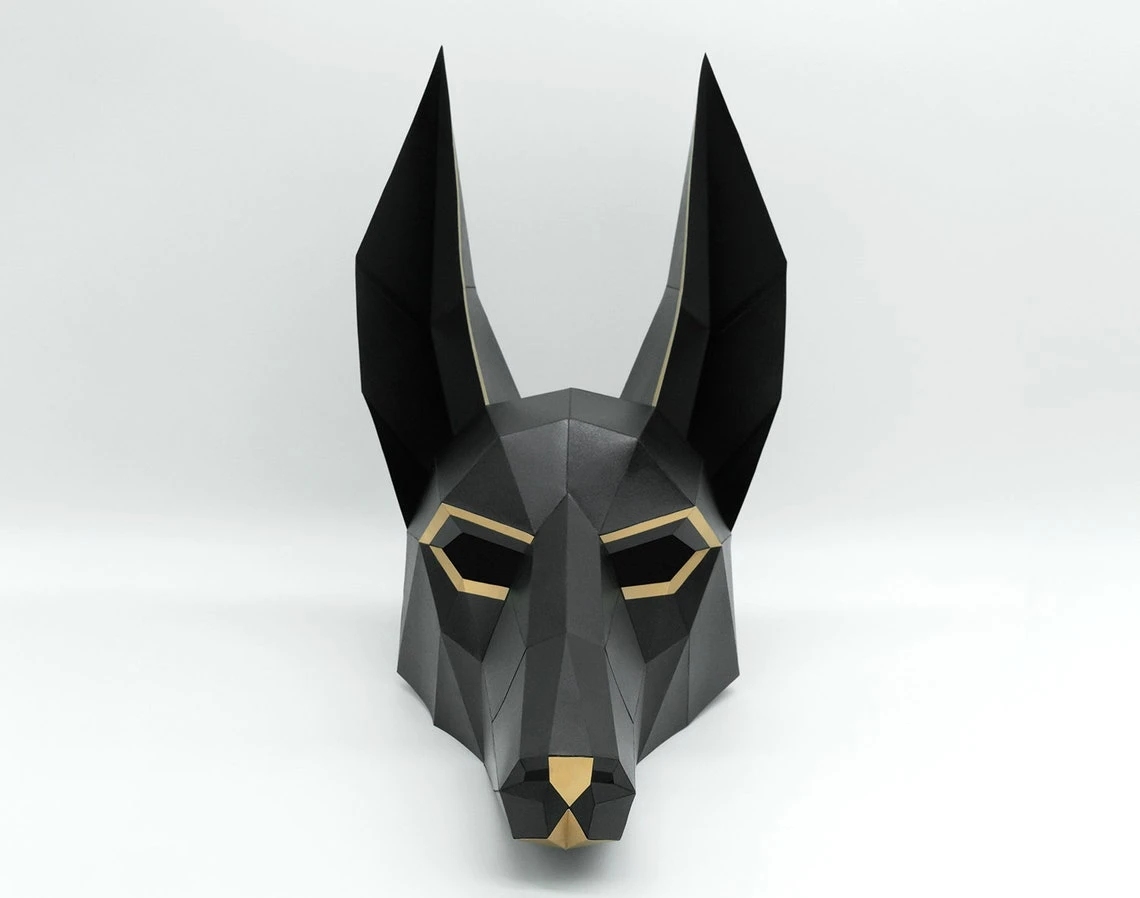 Anubis Mask / Jackal Mask | DIY Paper Mask, Printable Template, Papercraft, 3D Mask, Polygon, Low Poly, Geometric, Costume, Pattern, PDF