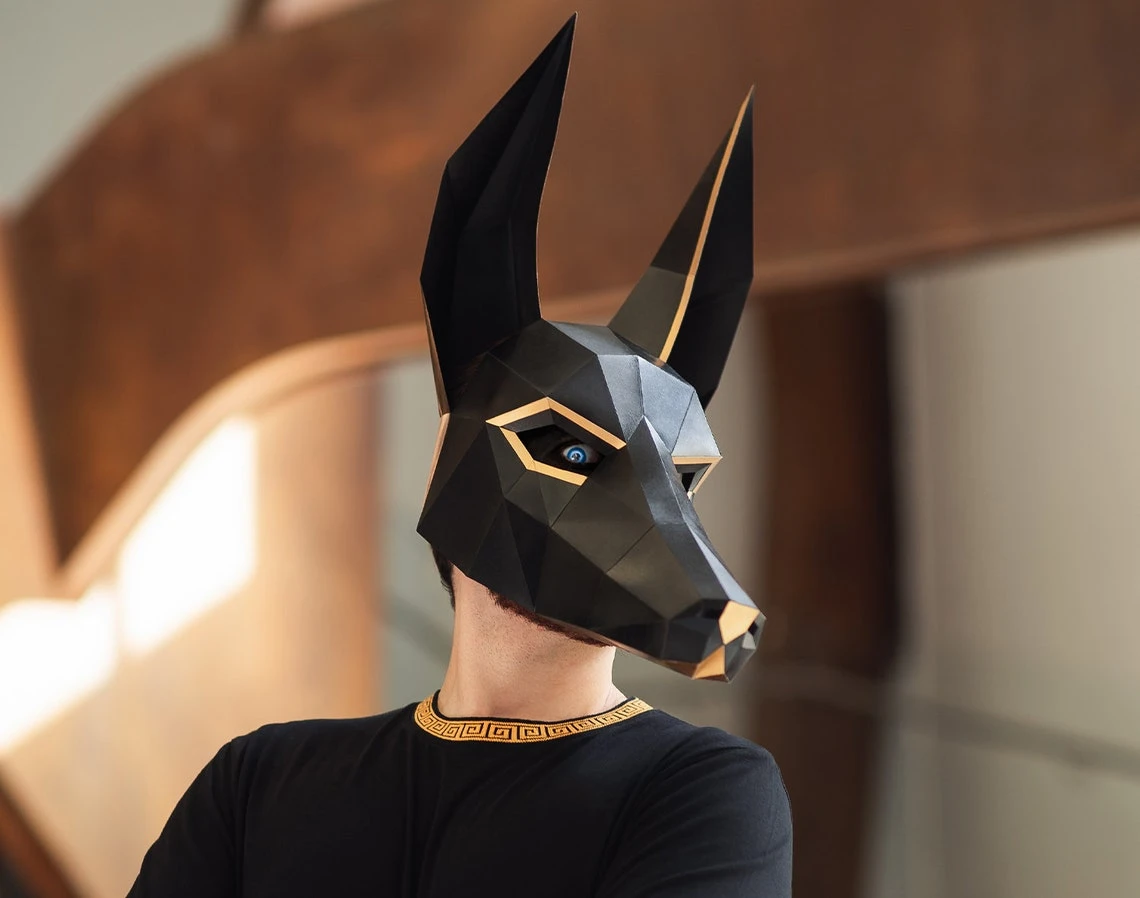 Anubis Mask / Jackal Mask | DIY Paper Mask, Printable Template, Papercraft, 3D Mask, Polygon, Low Poly, Geometric, Costume, Pattern, PDF