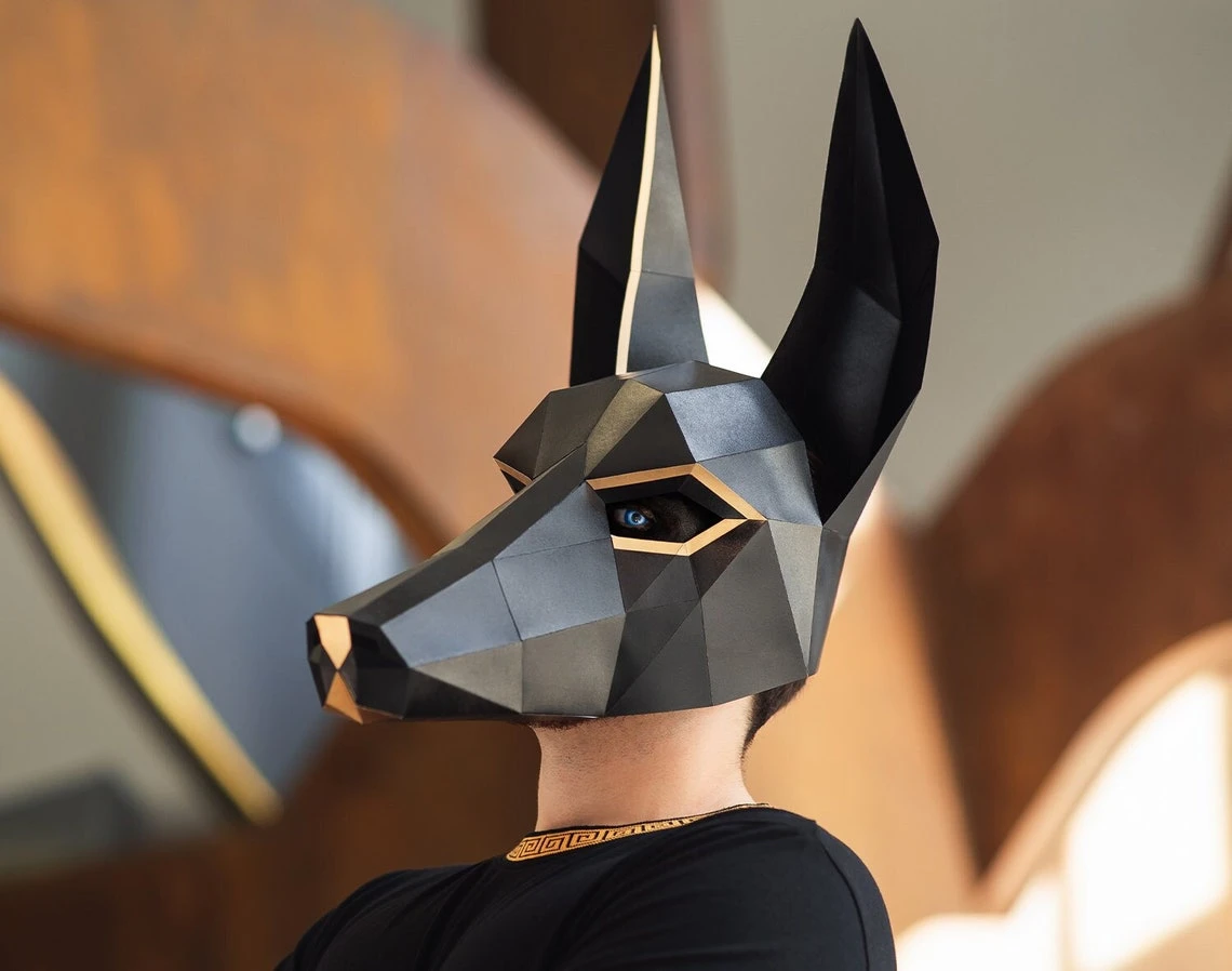 Anubis Mask / Jackal Mask | DIY Paper Mask, Printable Template, Papercraft, 3D Mask, Polygon, Low Poly, Geometric, Costume, Pattern, PDF