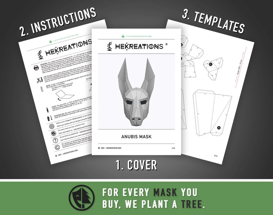 Anubis Mask / Jackal Mask | DIY Paper Mask, Printable Template, Papercraft, 3D Mask, Polygon, Low Poly, Geometric, Costume, Pattern, PDF