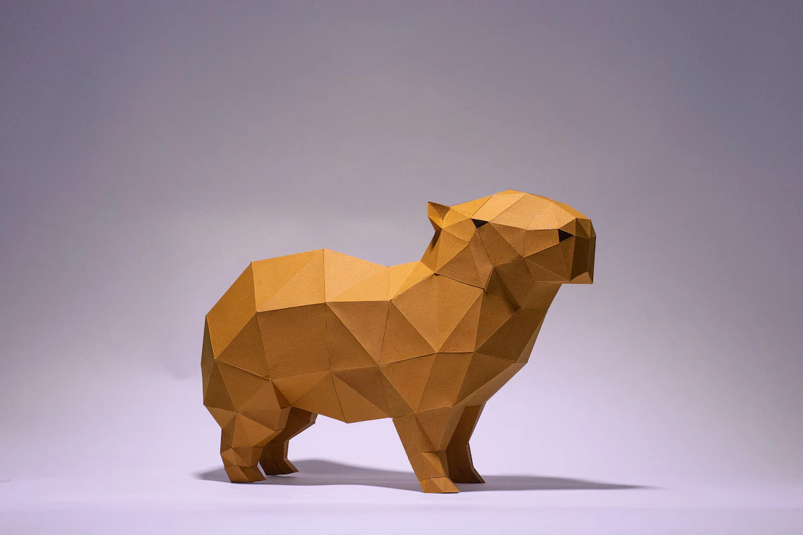 Capybaras Paper Craft, Digital Template, Origami, PDF Download DIY, Low Poly, Trophy, Sculpture, Capybara Model