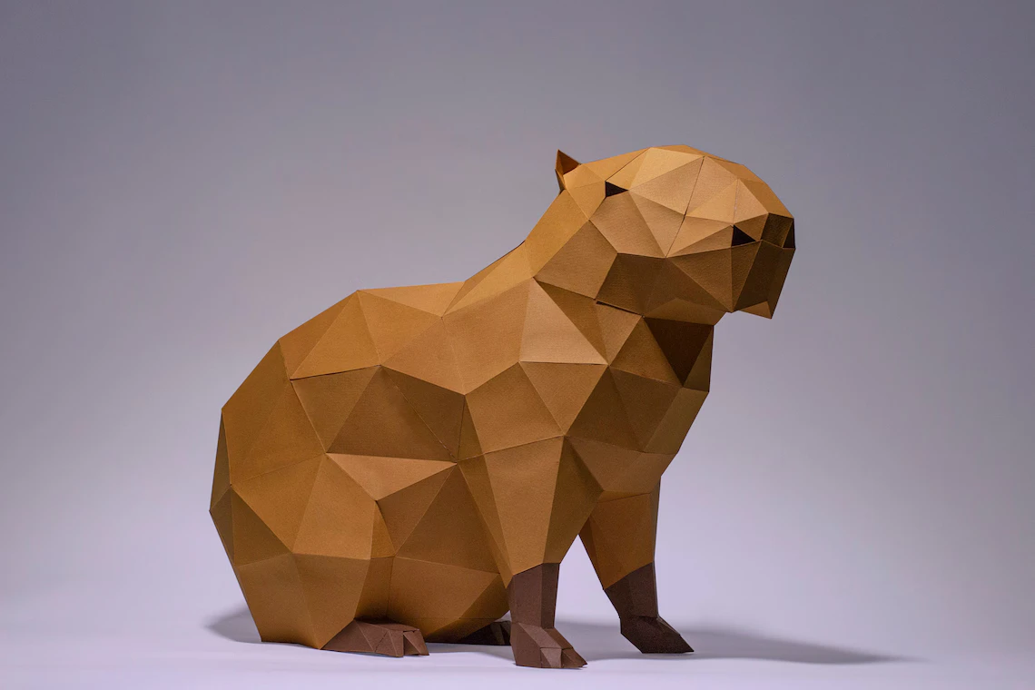 Capybaras Paper Craft, Digital Template, Origami, PDF Download DIY, Low Poly, Trophy, Sculpture, Capybara Model