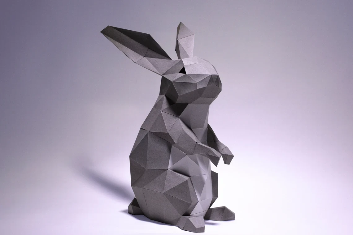 Bunny Rabbit standing up Paper Craft, Digital Template, Origami, PDF Download DIY, Low Poly, Trophy, Sculpture, Rabbit Model