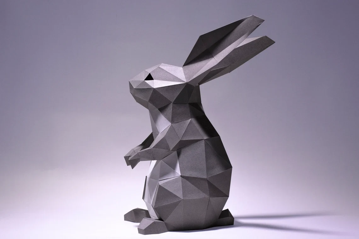 Bunny Rabbit standing up Paper Craft, Digital Template, Origami, PDF Download DIY, Low Poly, Trophy, Sculpture, Rabbit Model