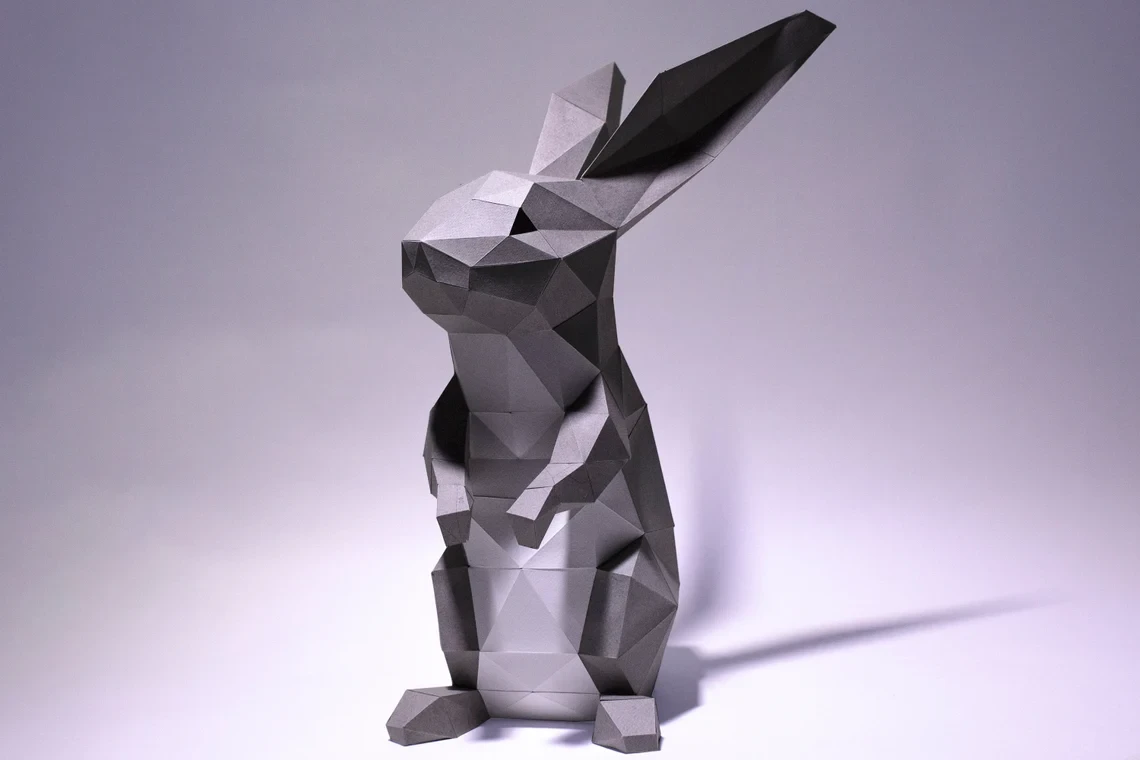 Bunny Rabbit standing up Paper Craft, Digital Template, Origami, PDF Download DIY, Low Poly, Trophy, Sculpture, Rabbit Model