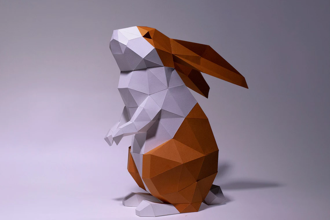 Bunny Rabbit standing up Paper Craft, Digital Template, Origami, PDF Download DIY, Low Poly, Trophy, Sculpture, Rabbit Model