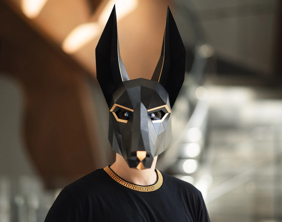 Anubis Mask / Jackal Mask | DIY Paper Mask, Printable Template, Papercraft, 3D Mask, Polygon, Low Poly, Geometric, Costume, Pattern, PDF