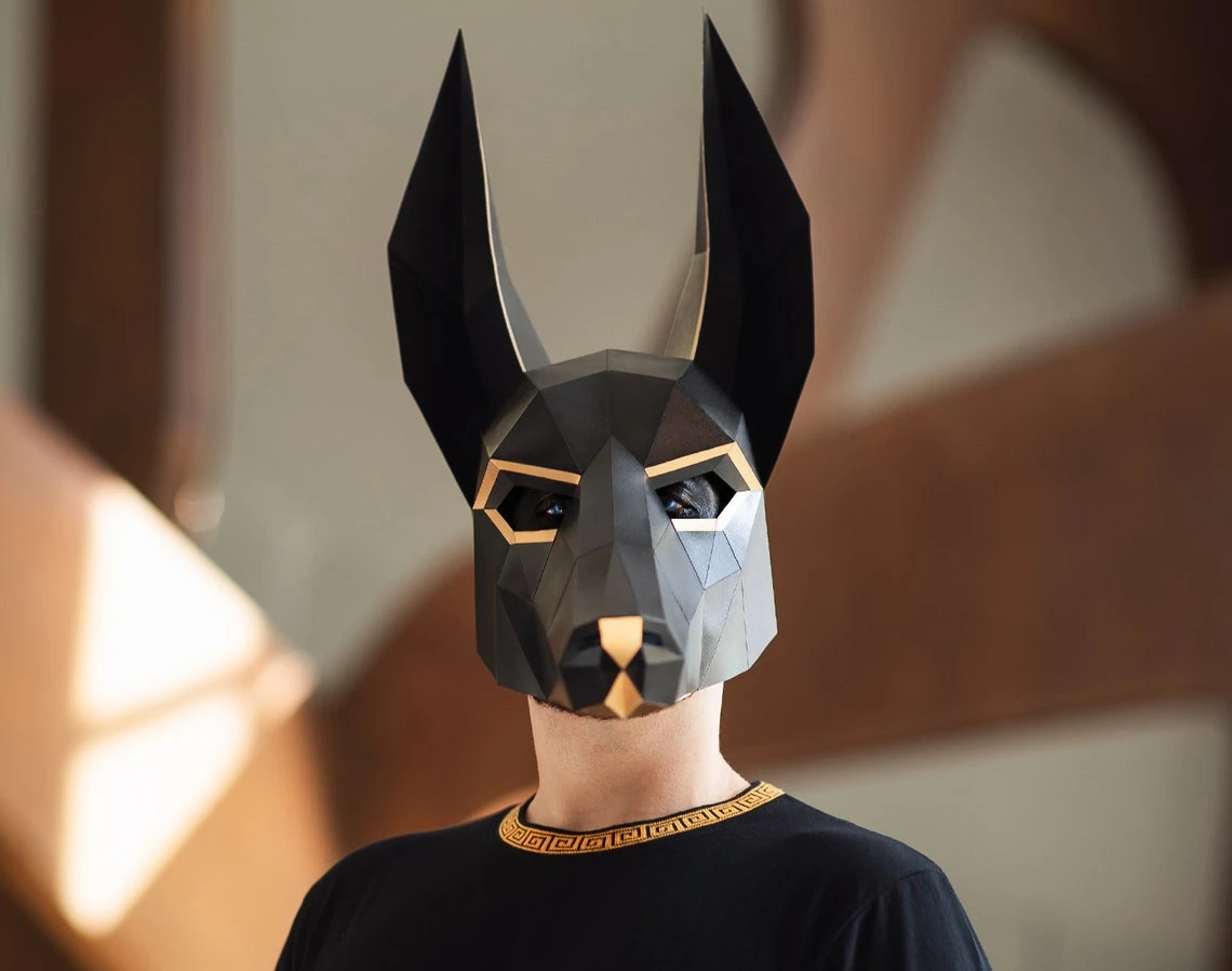 Anubis Mask / Jackal Mask | DIY Paper Mask, Printable Template, Papercraft, 3D Mask, Polygon, Low Poly, Geometric, Costume, Pattern, PDF