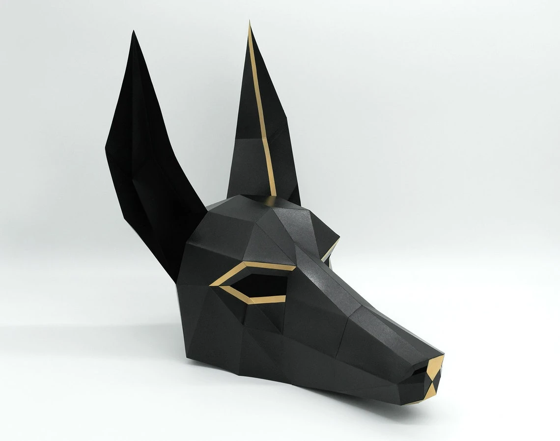 Anubis Mask / Jackal Mask | DIY Paper Mask, Printable Template, Papercraft, 3D Mask, Polygon, Low Poly, Geometric, Costume, Pattern, PDF