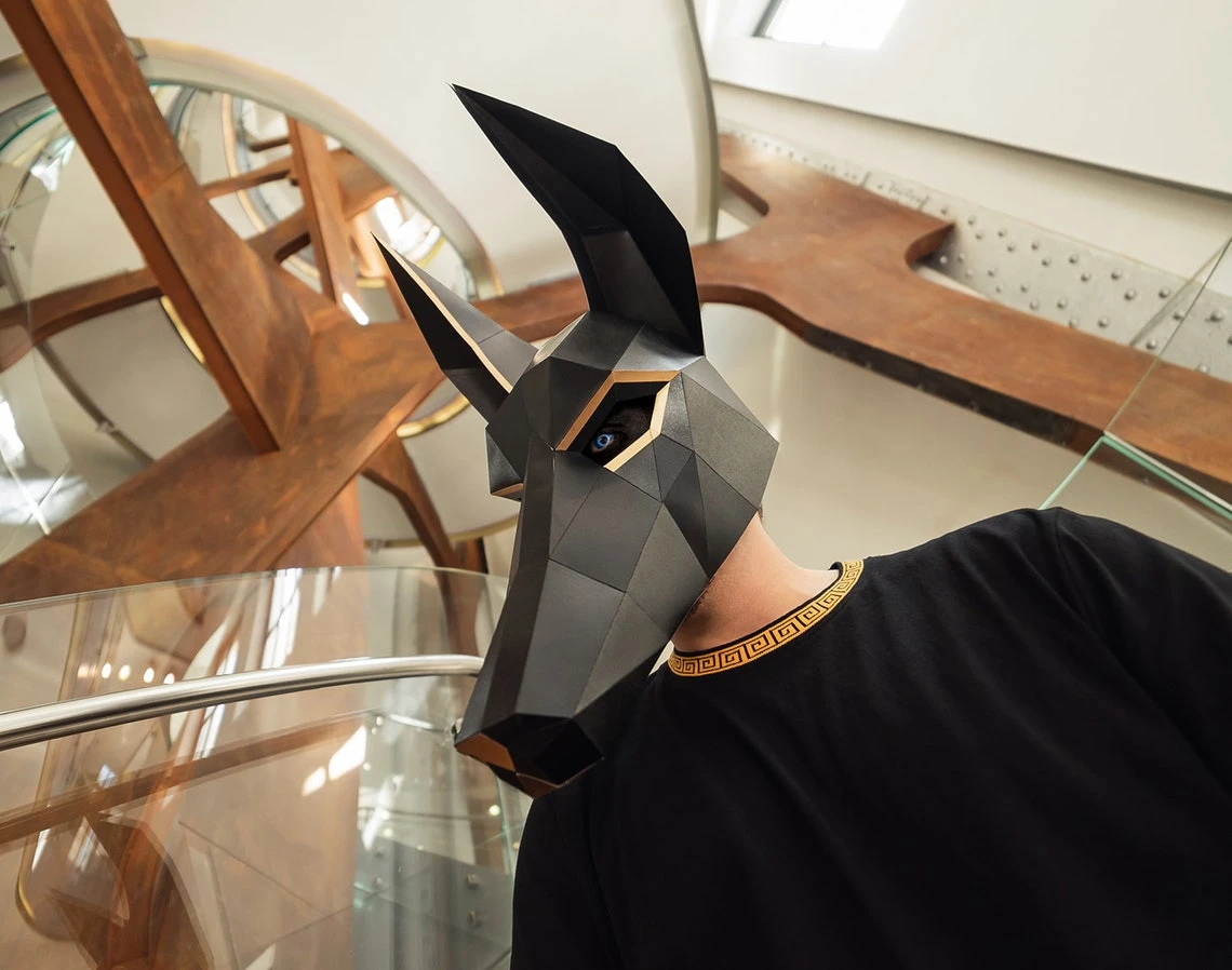 Anubis Mask / Jackal Mask | DIY Paper Mask, Printable Template, Papercraft, 3D Mask, Polygon, Low Poly, Geometric, Costume, Pattern, PDF