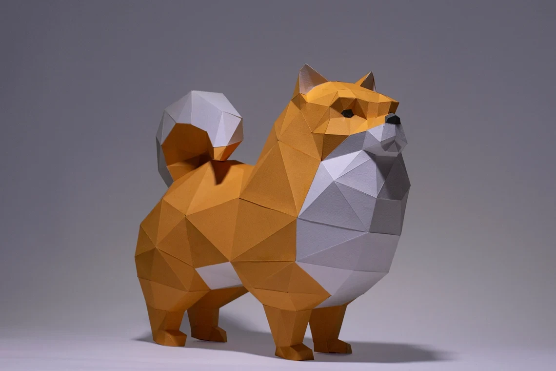 Pomeranian Dog Paper Craft, Digital Template, Origami, PDF Download DIY, Low Poly, Trophy, Sculpture, Pomeranian Model, Pom Model