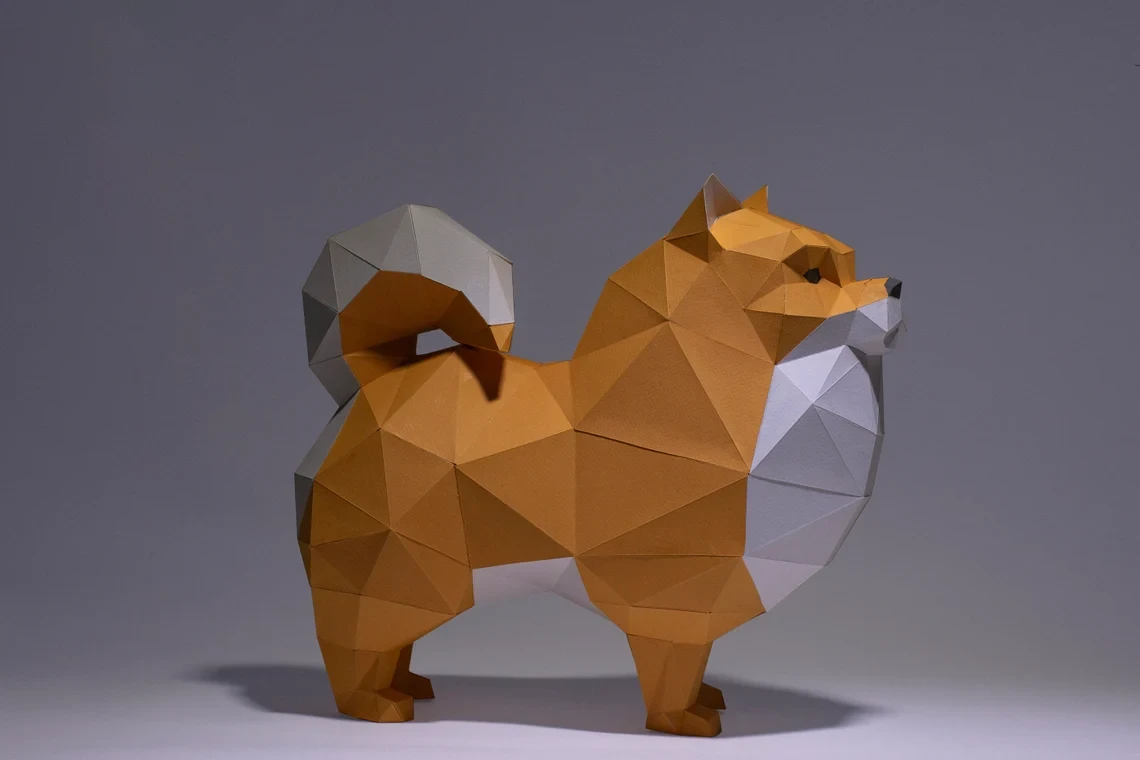 Pomeranian Dog Paper Craft, Digital Template, Origami, PDF Download DIY, Low Poly, Trophy, Sculpture, Pomeranian Model, Pom Model