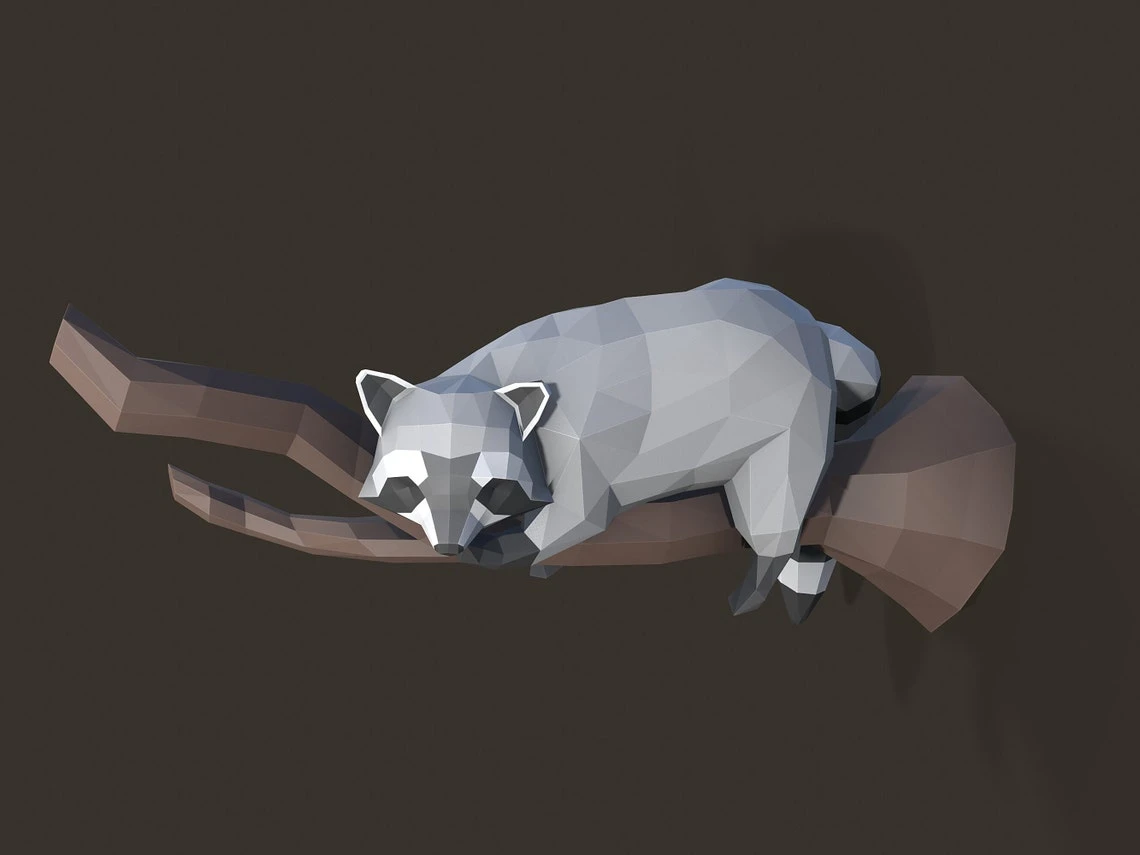 Papercraft Raccoon, Paper Craft Raccoon Model, Raccoon PDF template, 3D Raccoon sculpture, Low poly pattern Raccoon