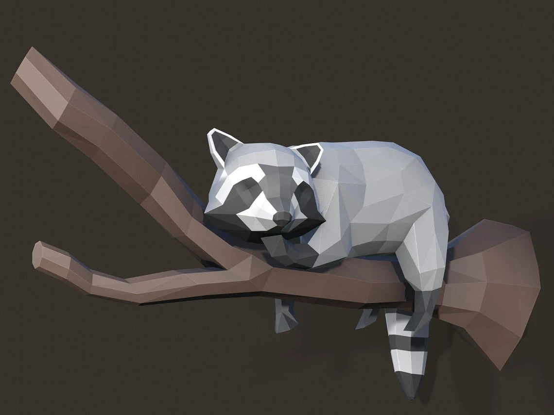 Papercraft Raccoon, Paper Craft Raccoon Model, Raccoon PDF template, 3D Raccoon sculpture, Low poly pattern Raccoon