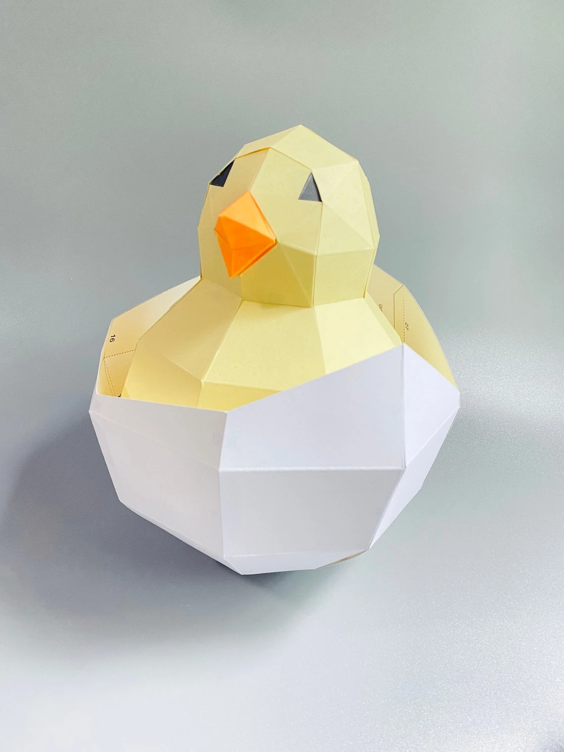 Chick 3d papercraft. You get a PDF digital file templates and instructions for DIY modern lowpoly paper sculpture.