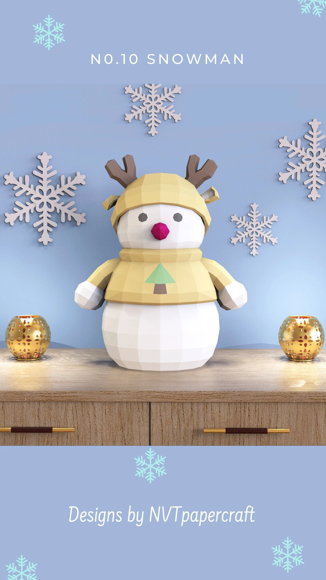 Papercraft Christmas Snowman, Paper Craft Christmas Snowman Model, Snowman PDF template, 3D Christmas sculpture, Low poly pattern Snowman