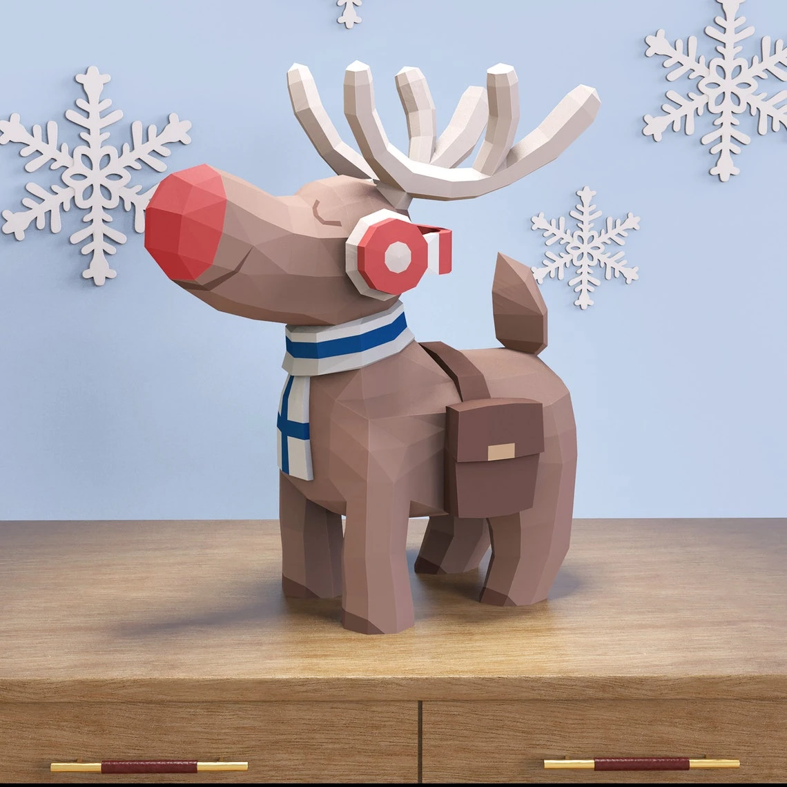 Papercraft Reindeer Christmas, Paper Craft Reindeer Model, Reindeer PDF template, 3D Reindeer sculpture, Low poly pattern Reindeer Christmas