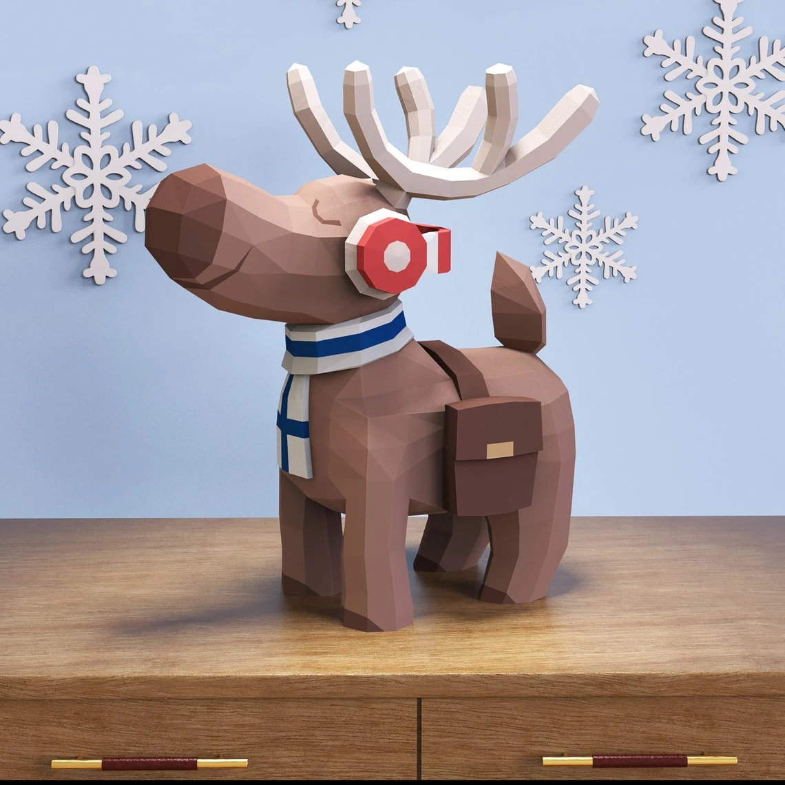 Papercraft Reindeer Christmas, Paper Craft Reindeer Model, Reindeer PDF template, 3D Reindeer sculpture, Low poly pattern Reindeer Christmas