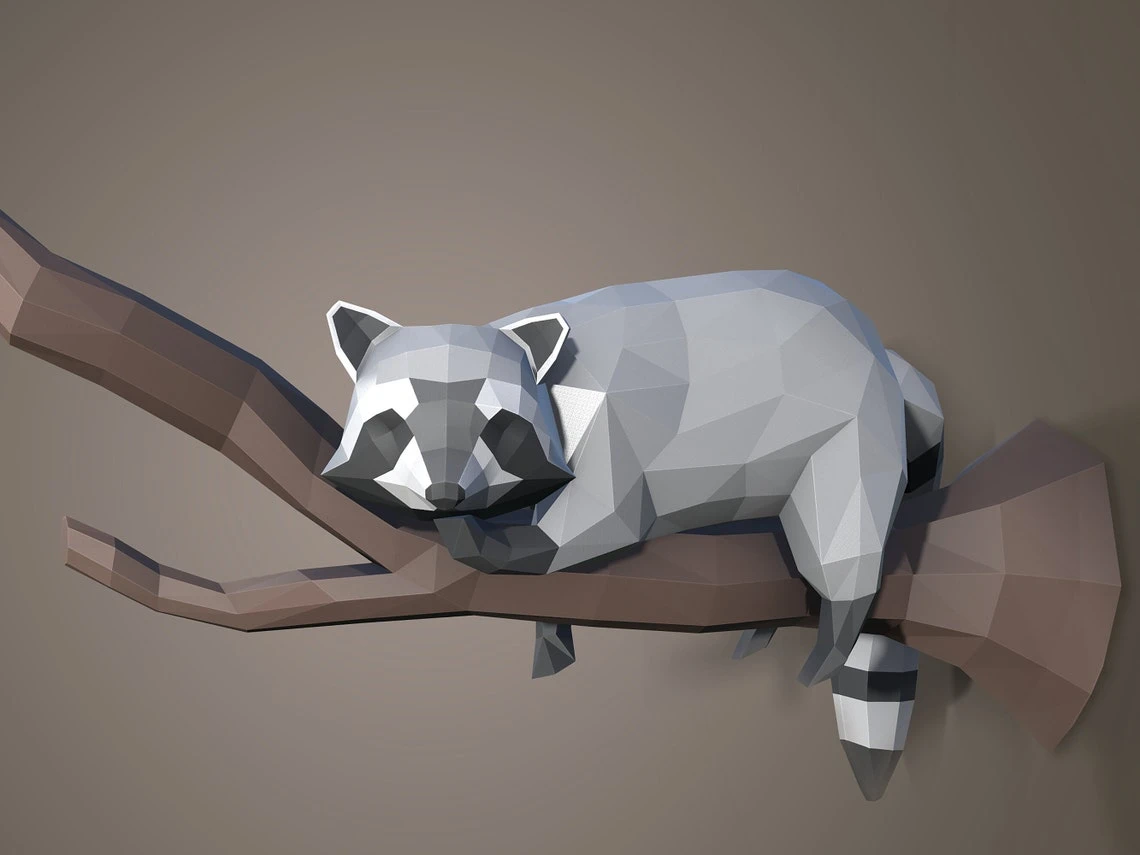 Papercraft Raccoon, Paper Craft Raccoon Model, Raccoon PDF template, 3D Raccoon sculpture, Low poly pattern Raccoon