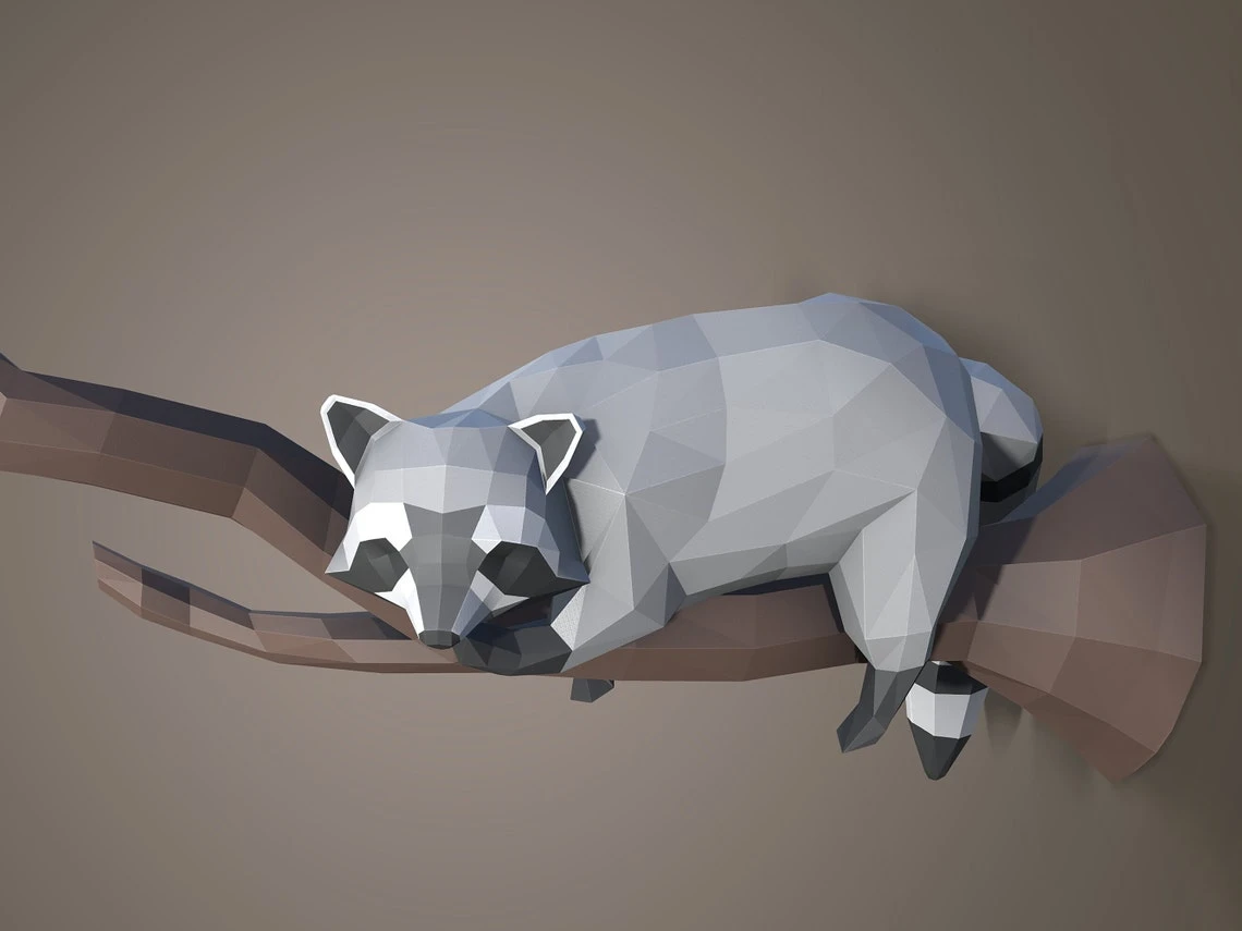 Papercraft Raccoon, Paper Craft Raccoon Model, Raccoon PDF template, 3D Raccoon sculpture, Low poly pattern Raccoon