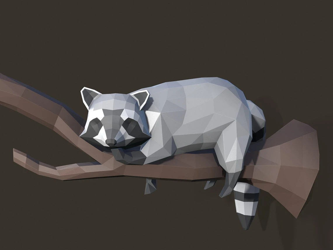 Papercraft Raccoon, Paper Craft Raccoon Model, Raccoon PDF template, 3D Raccoon sculpture, Low poly pattern Raccoon