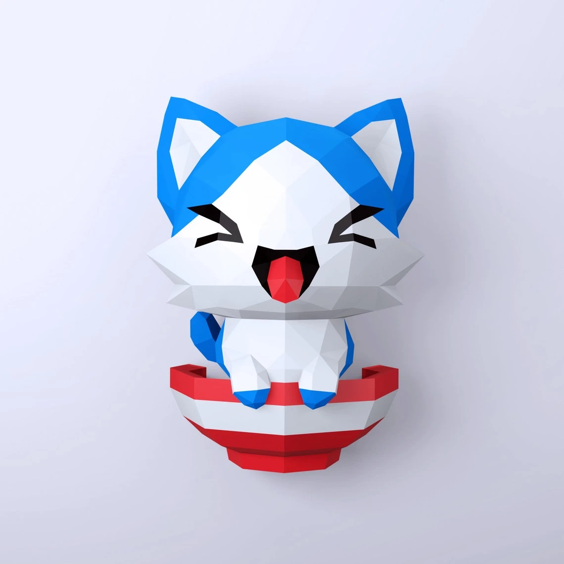 Kitten in bowl papercraft | Kitten in bowl pdf, DIY KIT Template, Decoration, Low Poly, origami, Pepakura animal