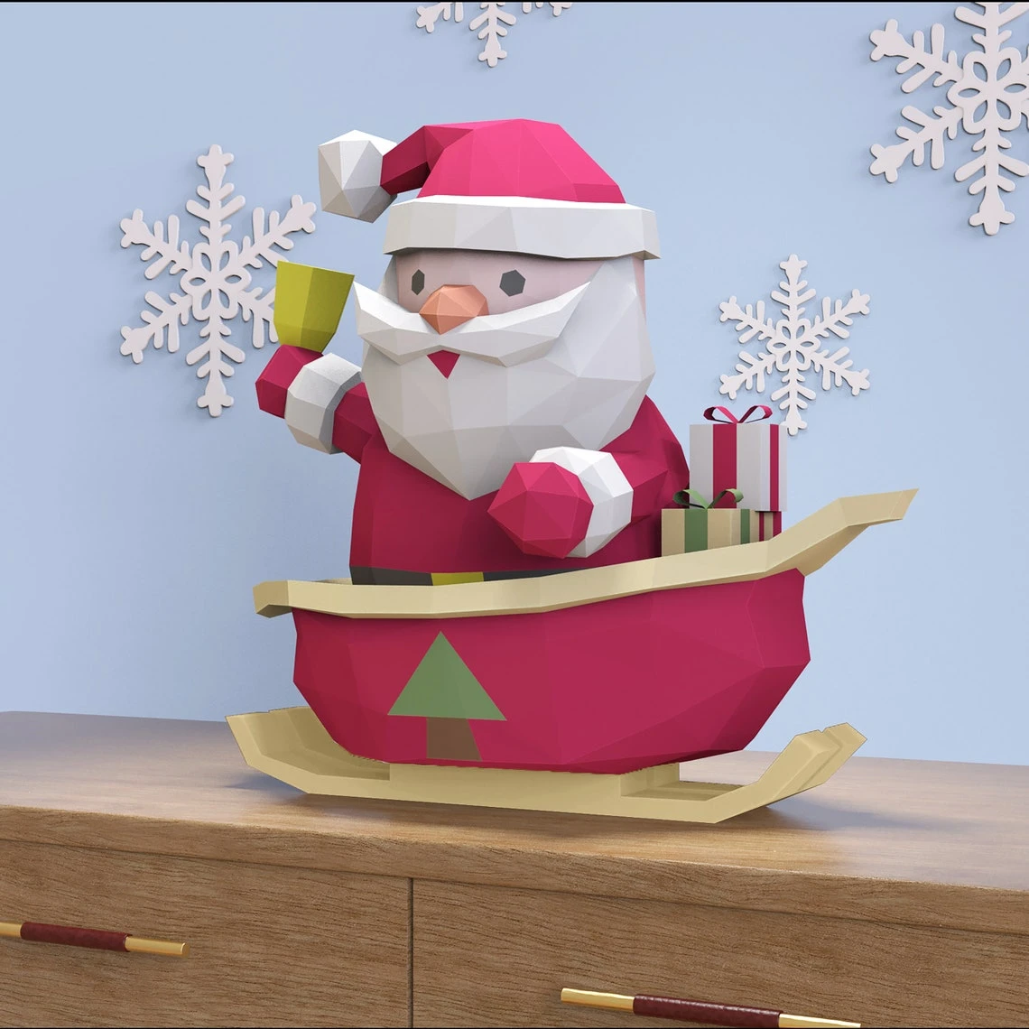 Papercraft Santa Claus Christmas, Paper Craft Santa Claus Model, Santa PDF template, 3D Santa sculpture, Low poly pattern Santa Christmas