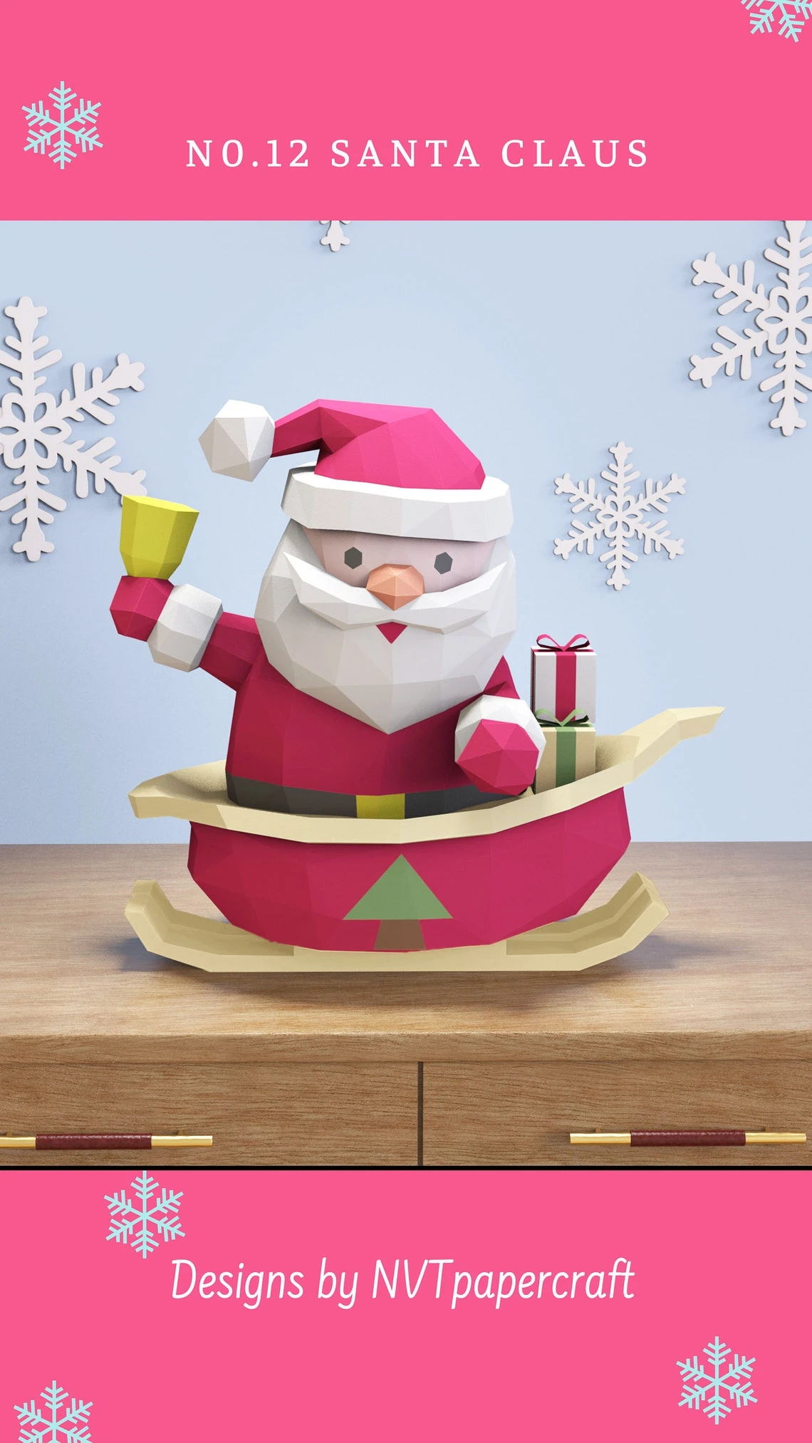 Papercraft Santa Claus Christmas, Paper Craft Santa Claus Model, Santa PDF template, 3D Santa sculpture, Low poly pattern Santa Christmas